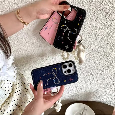 S74923 ビジューリボンスターダスト iPhoneケース
