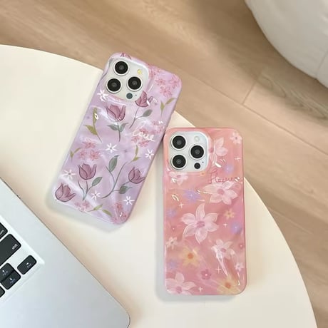 S74894 パステルマーブル＆フラワー iPhoneケース