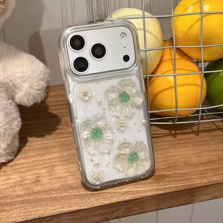 L62447 フラワーパールクリアiPhoneケース