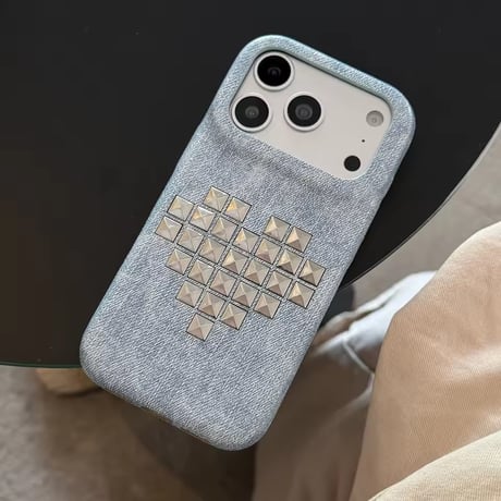 S75634 スタッズハート デニムライクiPhoneケース