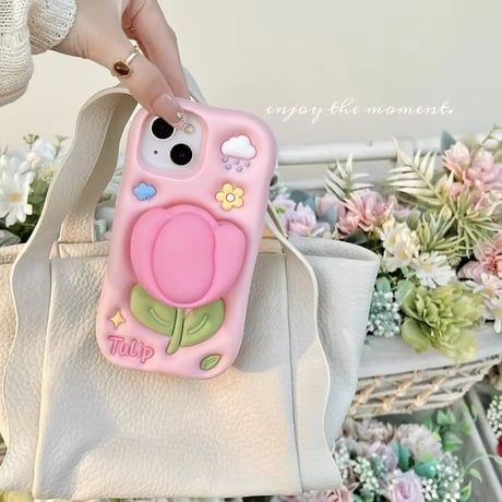 S75474 ぷっくりチューリップグリップiPhoneケース