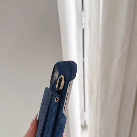 K22812 デニム調ウォレット付きショルダーiPhoneケース