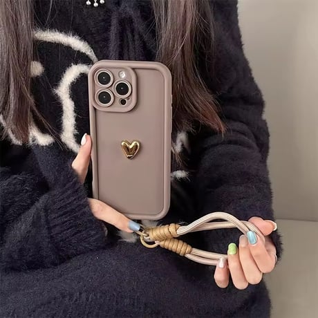 K22929 ゴールドハート ストラップ付き iPhoneケース