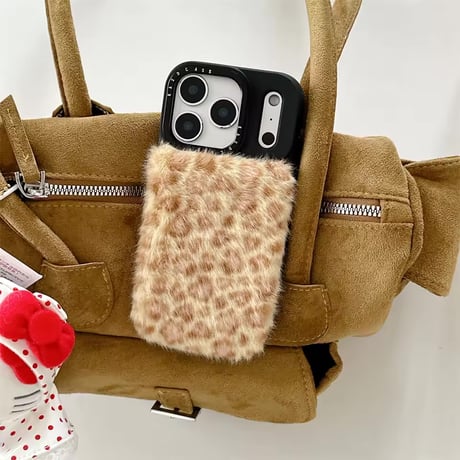S75223 ふわもこヒョウ柄ファーiPhoneケース