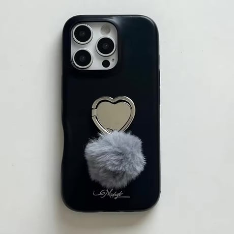 K22993 ふわもこハートポンポン iPhoneケース
