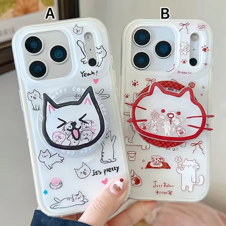 K23099 ねこフェイスMagSafeグリップiPhoneケース