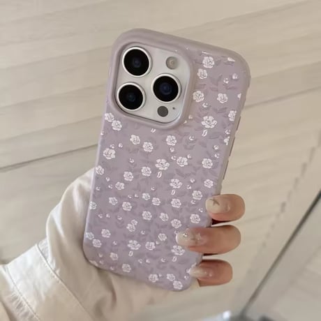 S75207 くすみローズフラワー iPhoneケース