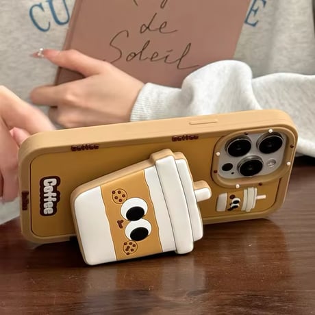 K22615 クッキーラテカップ iPhoneケース（スタンド付き）