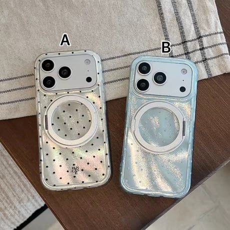 K23115 きらめきドット＆オーロラ 回転リング付きiPhoneケース