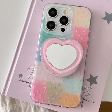 K22777 シャボンカラーパステルハートミラースタンド付きiPhoneケース