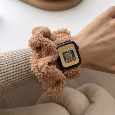 【即納商品】N00109 もこもこシュシュ風 Apple Watchバンド