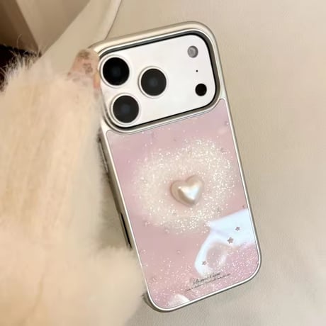 S75447 パールハートきらめきピンクiPhoneケース