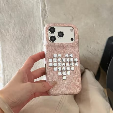 S75634 スタッズハート デニムライクiPhoneケース