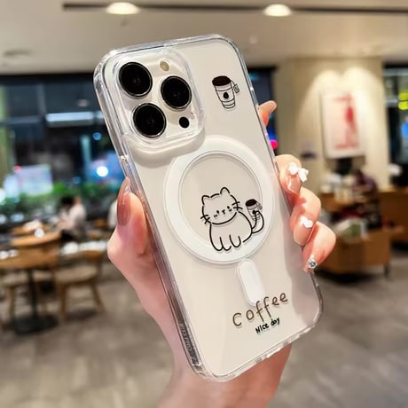 L62387 ねこ＆くま イラスト MagSafe対応 iPhoneケース