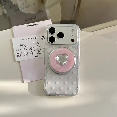 K23173 ジュエルハート MagSafeグリップ付きドットiPhoneケース
