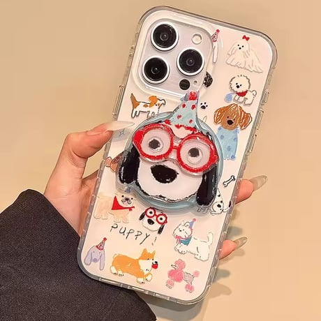 K23070 わんちゃんイラストMagSafeグリップ付きiPhoneケース