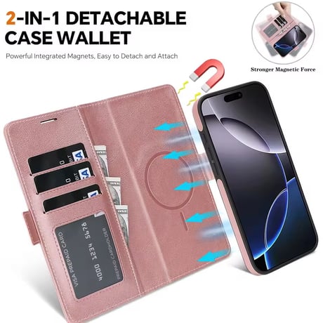 K22984 MagSafe対応 着脱式レザー手帳型 iPhoneケース