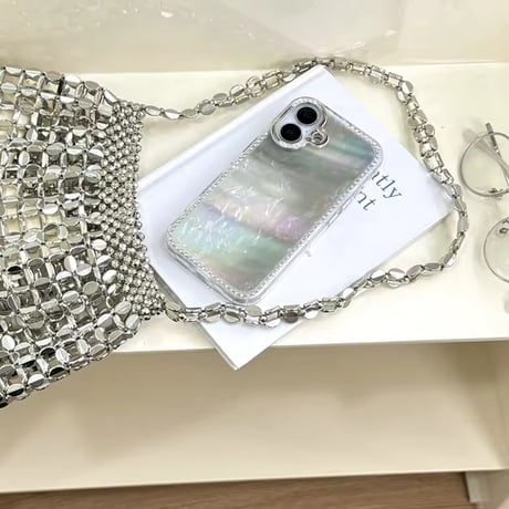 S74711 パールシェル×ラインストーン iPhoneケース