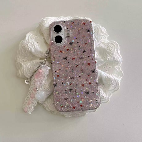 K22677 ゆめキラ♡ガーリーパターンiPhoneケース（チャーム付き）