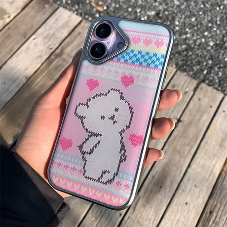 S75559 ニット風ベアハート iPhoneケース
