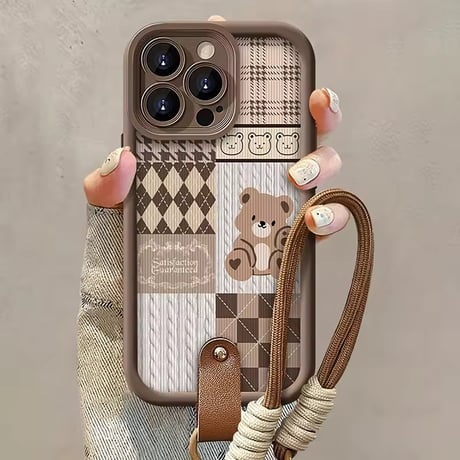 K22891 くまちゃんパッチワークストラップ iPhoneケース