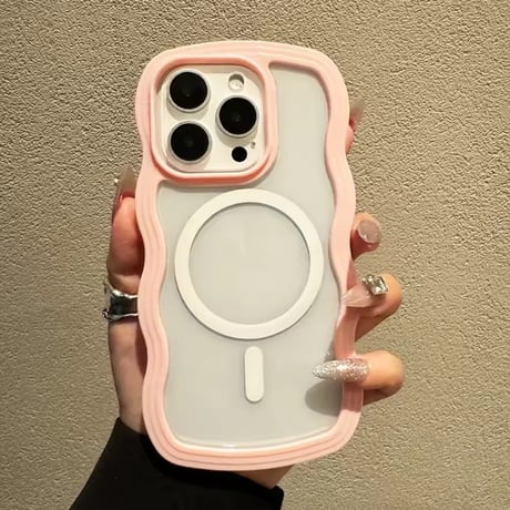 L62390 うねうねフレーム MagSafe対応クリアiPhoneケース