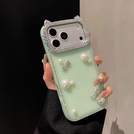 S75247 パールリボン ビジューフレーム iPhoneケース