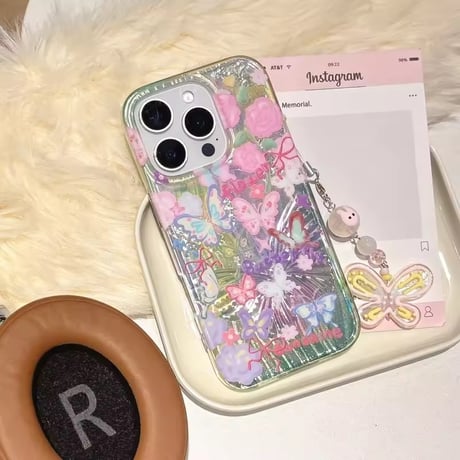 S75427 バタフライドリーム きらめきグリッターiPhoneケース