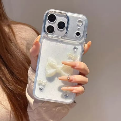 L62428 うるツヤリボンジュエルクリアiPhoneケース