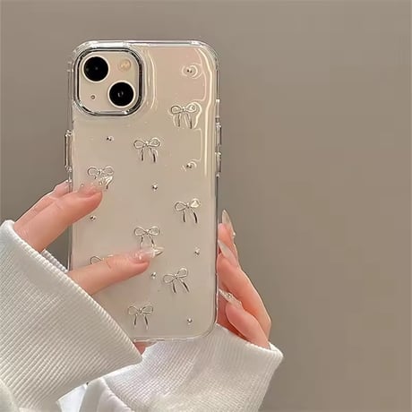 L62421 きらめきリボンクリアグリッターiPhoneケース