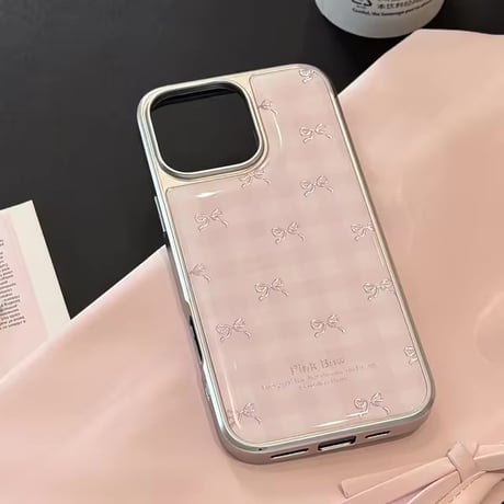 S74672 ピンクリボンのギンガムiPhoneケース