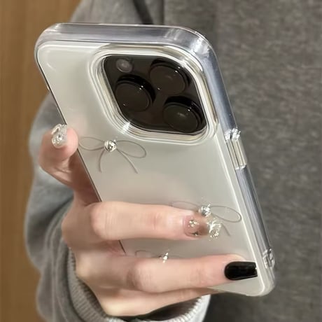 S74642 シルバーリボンのシンプルガーリーiPhoneケース