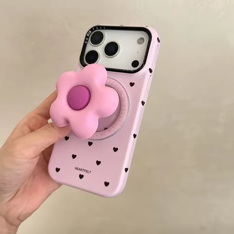 K22999 MagSafe対応 フラワーグリップ付き ハートドットiPhoneケース