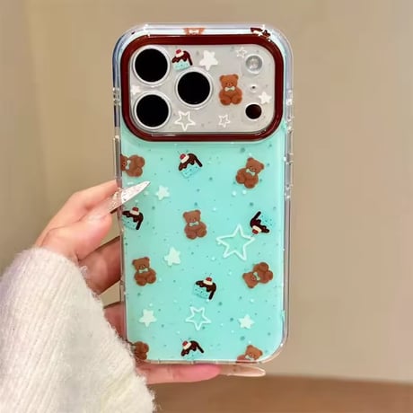 S75554 ミントベアとスターのきらめきiPhoneケース