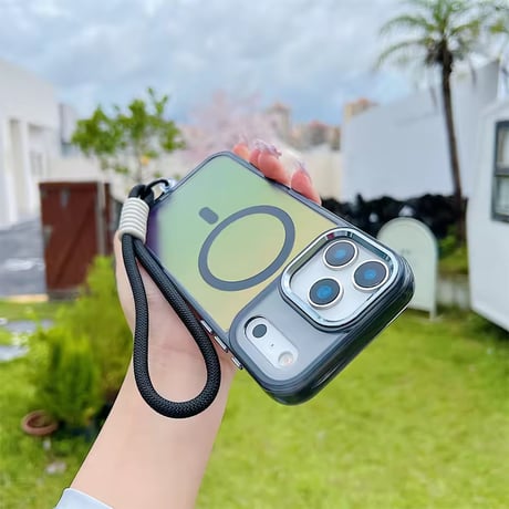 K22872 カラフルMagSafe対応クリアiPhoneケース（ストラップ付き）