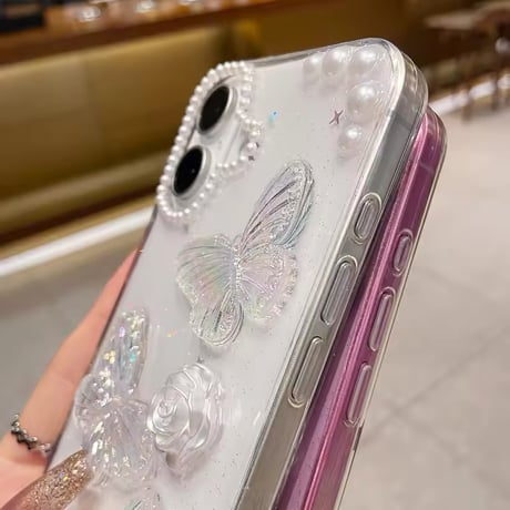 L62205 きらめく蝶とパールのiPhoneケース