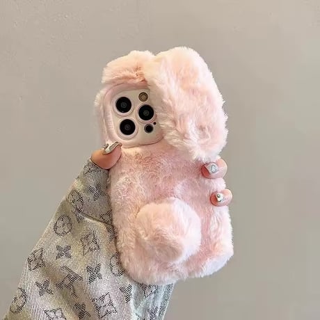 K23075 もこもこうさみみファーiPhoneケース