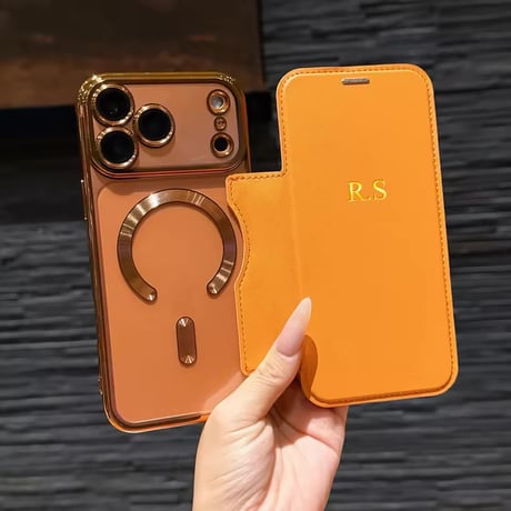 K23008 イニシャル刻印MagSafe対応カード収納フラップ iPhoneケース
