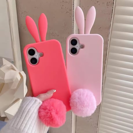 S75286 うさみみファーポンポンiPhoneケース