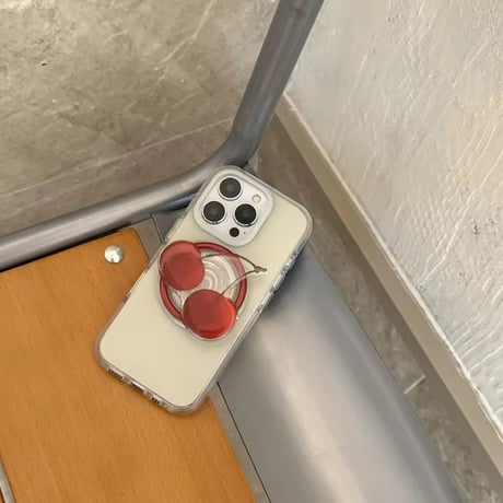 K22796 さくらんぼスタンド付きクリアiPhoneケース