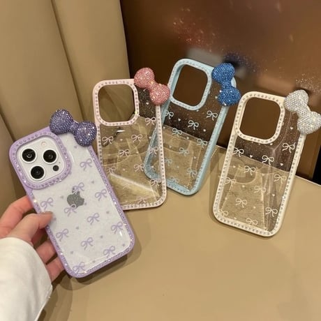 L62218 きらきらリボン付きクリアiPhoneケース