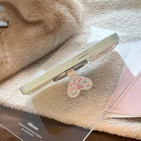 K23080 リボンハート MagSafeグリップ付きガーリーiPhoneケース
