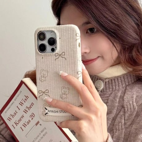 S74227 テディリボンのふんわりニット調 iPhoneケース