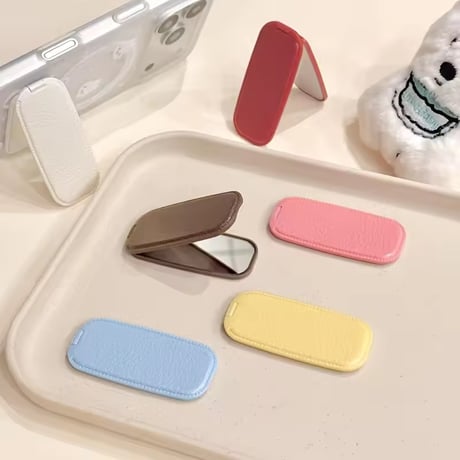 P0405 iPhoneaccessory レザー調ミラー付きスタンドグリップ