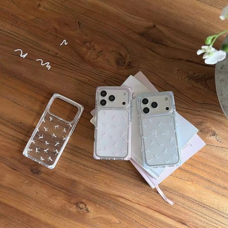 L62439 小さめリボン柄クリアiPhoneケース