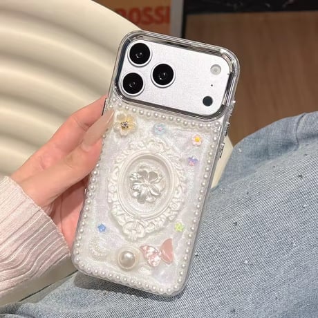 S75510 パールフラワーフレームiPhoneケース