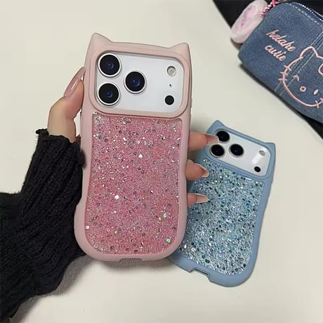 S74988 ねこ耳グリッター iPhoneケース