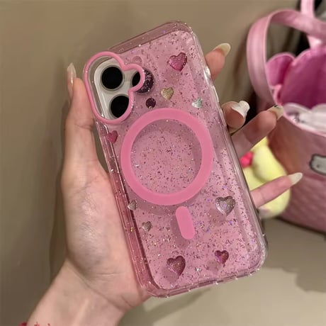 L62239  MagSafe対応 ハートグリッターiPhoneケース