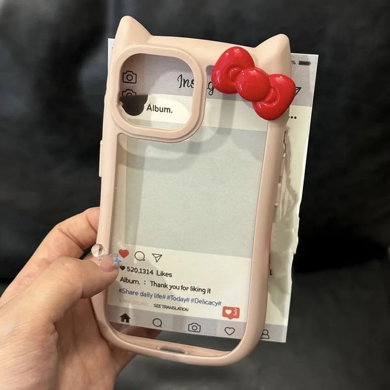 シンプル 可愛い 猫耳 リボン クリアケース L61939 | nanomita