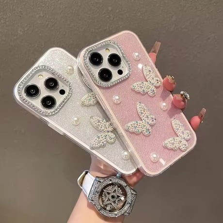 S74625 ジュエリーバタフライとパールのきらきらiPhoneケース